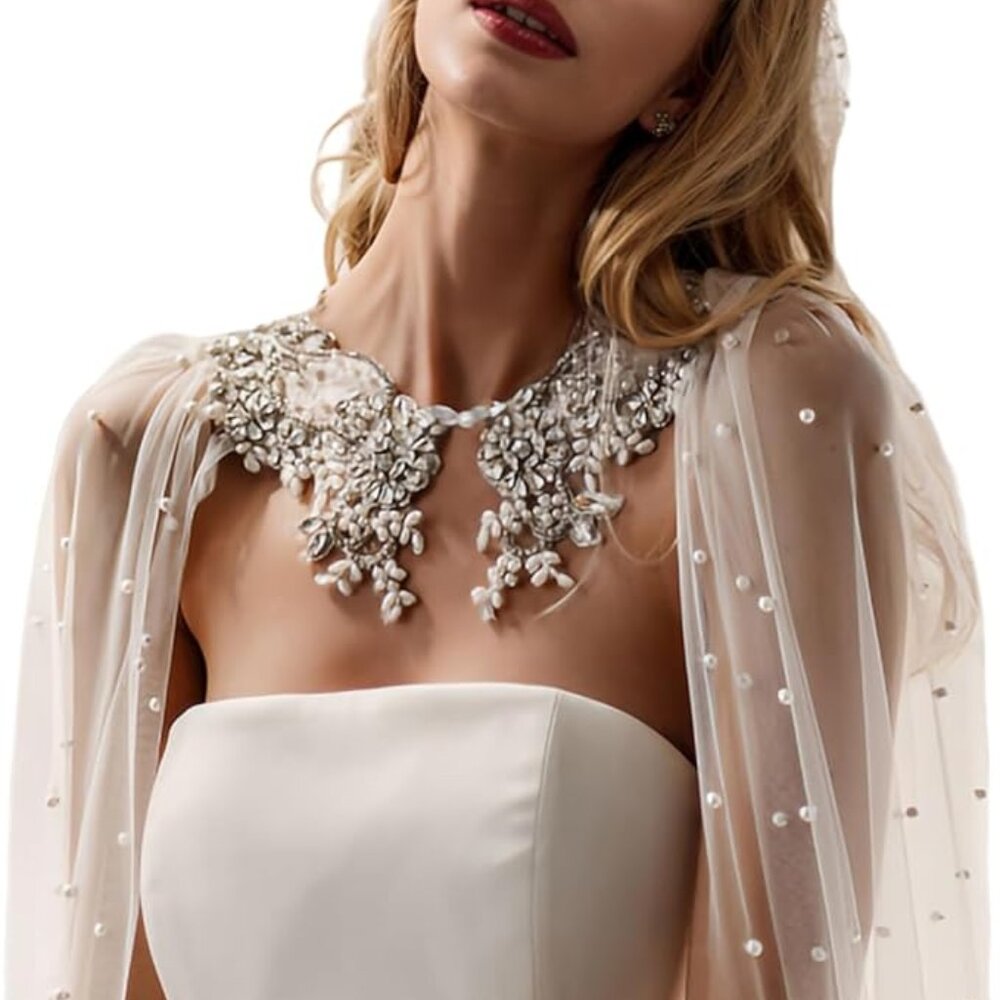 Wedding Shawl Pearl Rhinestone Cape
